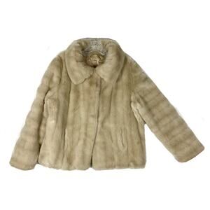 Astraka Faux Fur Coat ~M Beige England 1 Button 2 Hooks Eyes Long Sleeve Hip
